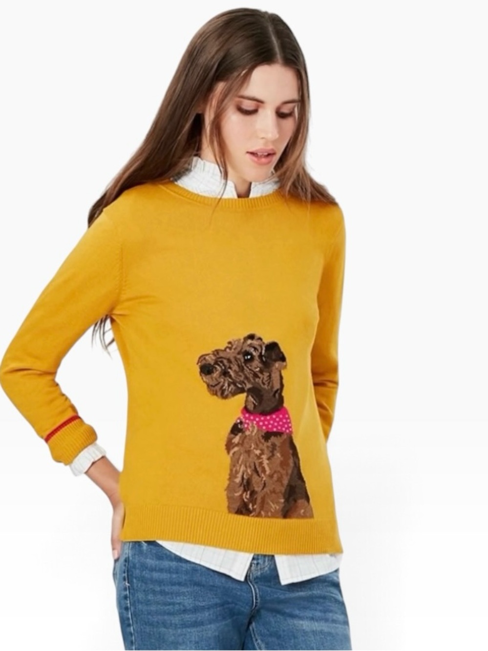 Joules Tenacious Terrier Miranda Crew Neck Sweater Gold Pink Size 18
